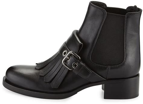 prada leather kiltie chelsea boot black|Women's Ankle Boots And Boots .